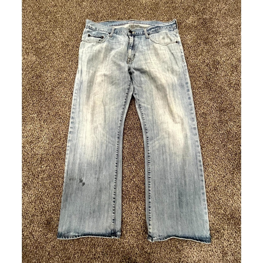 Y2K Old Navy‎ Dungarees Bootcut Jeans Mens 38x32 Blue Loose Fit Faded Distressed